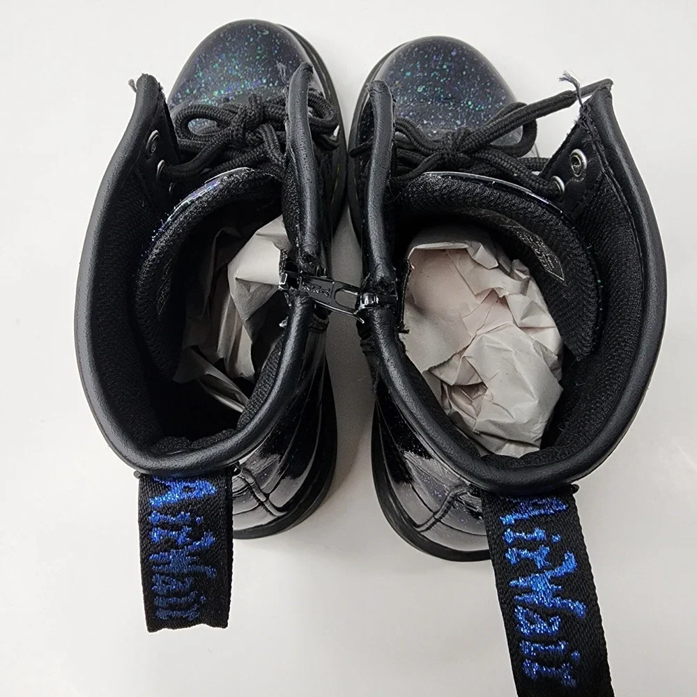 Dr. Martens Youth/Kids Sz 4 1460 J Black Cosmic Glitter Boots -27050001 Zip/Tie
